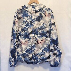 Lucy Womens Size XL White/Blue/Pink Cloud Watercolor Windbreaker Jacket Full Zip